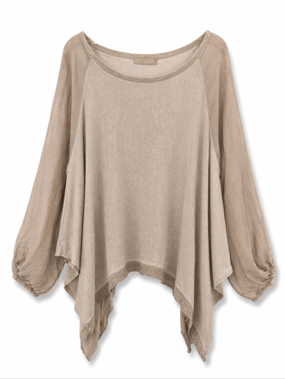Made In Italy Lagenlook Silk Lightweight Draped Tunic Top in Taupe Size S